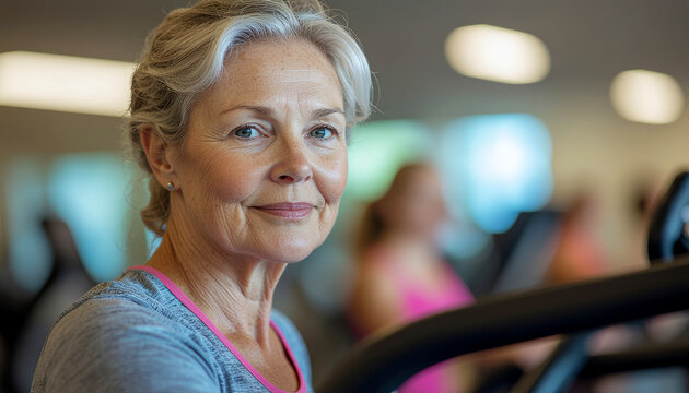 Elderly Woman Using Walking Machine at Training Gym — Senior Rehabilitation and Fitness Photography