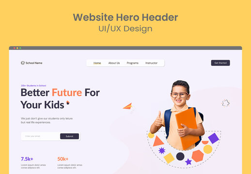 Colourful School Education Web Hero Header Landing Page Modern Template for Kids Learning Website