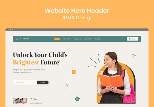 Creative Kids Learning Center Web Hero Header Template for School Admission and Online Courses
