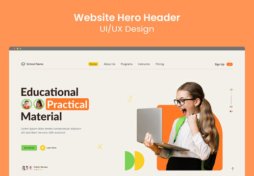 Modern Educational Website Hero Header Template for School Learning and Online Study