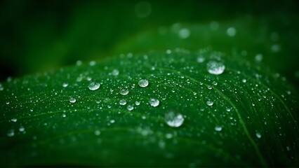 Macro photography of dew-covered leaf with intricate water patterns and dramatic natural lighting, detailed textures visible
