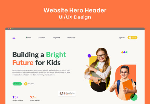 Preschool and School Kids Learning Website Hero Header UI Template