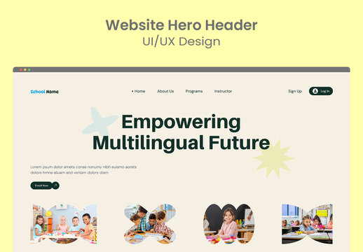 Modern Multilingual Learning Kids School Website Hero Header Template