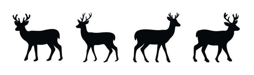 Deer buck silhouettes on white background, wildlife animal