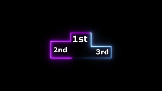 Glowing neon winner podium with 1st, 2nd, and 3rd place icon animation with magenta color on a black background.neon line winner podium with 1st, 2nd, and 3rd place icon animation with magenta color
