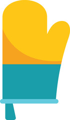 Kitchen oven mitt in yellow and teal colors, offering protection from heat while handling hot cookware
