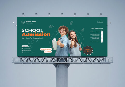 School Academic Admission Billboard Banner Template for Advertising Registration