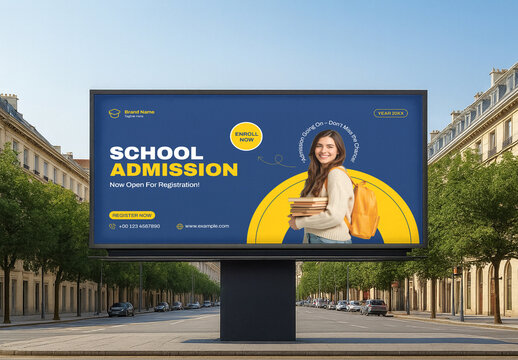 School Admission Billboard Banner Template | Modern Education Registration Promo Design