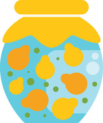 Preserved peaches in syrup, inside a glass jar with yellow lid, representing homemade food and summer fruit conservation