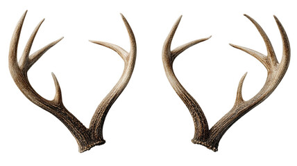 Large antler horns rest naturally with textured bone surface and rustic wilderness aesthetic on white background