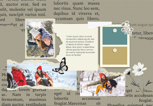 Vintage Aesthetic Instant Scrapbook Photo Collage Moodboard Paper Mockup Template