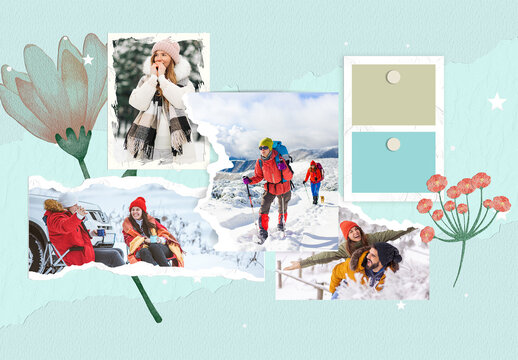 Winter Instant Scrapbook Photo Collage Mockup Template Modern Moodboard Design