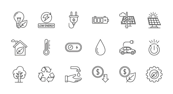 Collection of environmental and sustainability icons representing ecological awareness