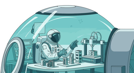 Futuristic habitat: astronaut engineering on a distant planet with 3D printing technology in space