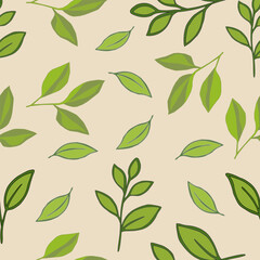 tea leaves pattern background. green leaves vector pattern background. Green tea leaf seamless pattern. seamless patterns with green leaves of tea