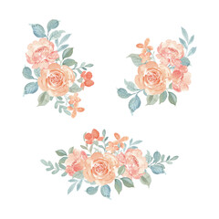 Fototapeta premium Rose flower bouquet collection with watercolor