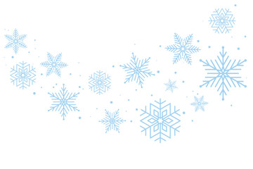 Gentle light blue snowflakes on transparent background. Winter snow effect for winter, Christmas and New Year design. Festive falling snow vector illustration for holiday decoration