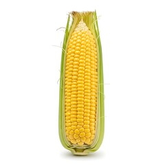 A freshly harvested ear of sweet corn with green husks isolated on a clean white background isolated on white background