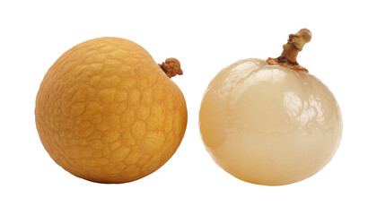 Two Longan Fruits One Peeled isolated on a transparent background