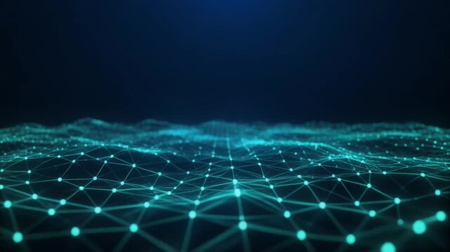 Dynamic digital network animation with glowing connections, perfect for tech presentations or futuristic backgrounds in motion graphics projects
