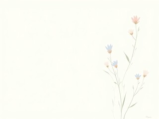 Naklejka premium Delicate pastel wildflowers on a soft cream background, minimalist floral design, elegant botanical art, gentle and serene, perfect for subtle themes.