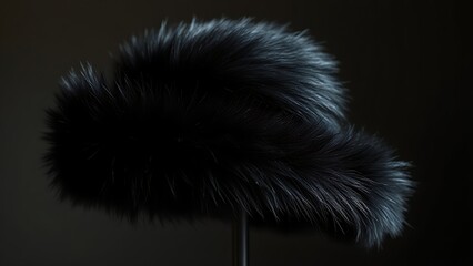 karakul. A black karakul fur hat with a silky sheen, elegantly displayed. lifestyle magazines, social media lookbooks, designed for influencer and brand collaborations, strengthens branding.