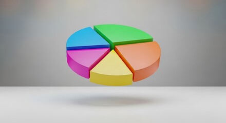 A colorful 3d pie chart with distinct segments, floating above a surface, representing data visualization and statistical analysis, isolated on white background, and business analytics