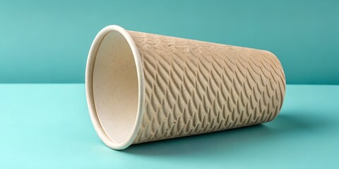 Eco-friendly textured paper cup on cool blue background offers sustainable branding and packaging solutions for your next product launch or green campaign