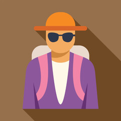 Stylish tourist wearing sunglasses and a hat, carrying a backpack, embarking on a vacation adventure