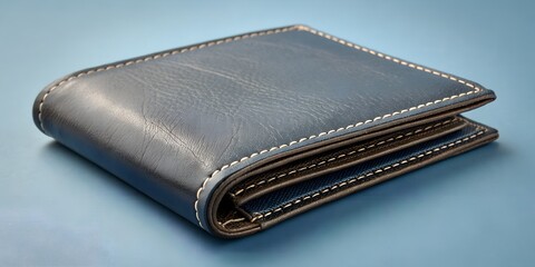 Classic blue leather wallet with refined stitching showcasing timeless style and financial security for modern lifestyle and personal finance needs