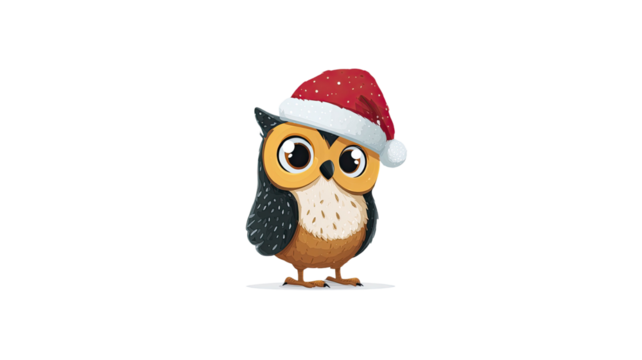 Adorable minimalist Christmas owl character with cute festive details and simple clean winter styling shown clearly on white background