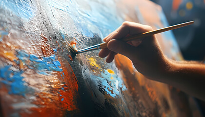 Close-Up of Hands Painting on Canvas for Creative and Leisure Activities	