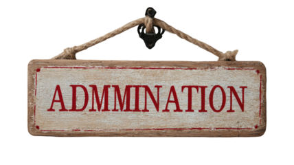 Admonition warning sign hanging from rope with clear caution message displayed securely simple clean surface on white background