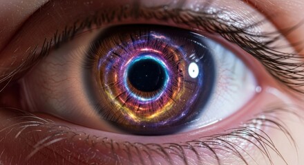 Fototapeta premium Eye with Galaxy Iris - A Cosmic Gaze into the Universe.