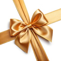 Elegant Golden Ribbon Bow – Luxury Gift Wrap Decoration on White Background

