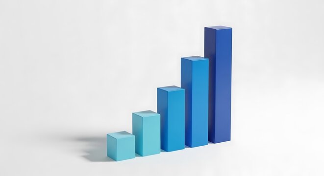 A 3d bar graph with varying heights, isolated on white background, representing data visualization, statistical analysis, and business performance, showcasing growth and progress