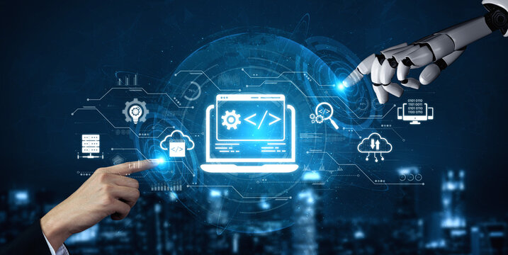 AI streamlines web development with smart coding tools, interface automation, and futuristic design systems for building efficient online platforms. Artificial intelligence spline