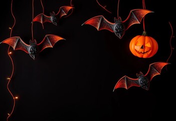 Spooky Halloween bat decorations on dark background , bats, collection