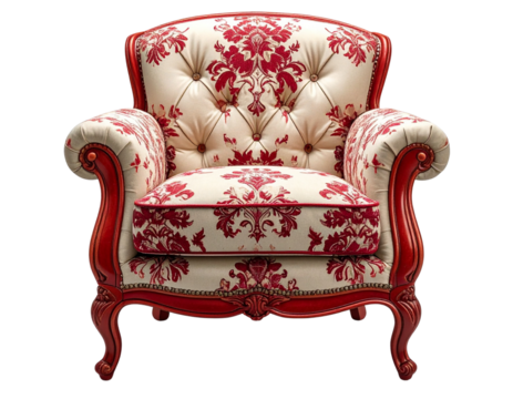Elegant Floral Armchair – Red and Beige Pattern Upholstery PNG
