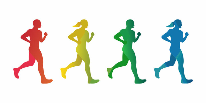 Colorful runners silhouettes health fitness and active lifestyle concept