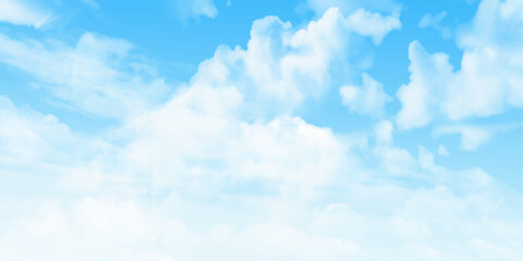 White cirrus clouds on a blue sky. Beautiful sky with clouds for background. An image of a nice blue sky with clouds. Vector illustration.