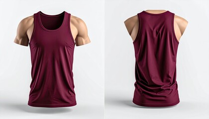 Front & back view of a burgundy athletic tank on forms