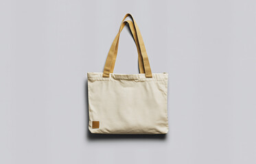Tote bag mockup. Design minimalistic template shopping eco canvas tote bag mock-up. Minimalist modern template mockup nature canvas tote bag. Realistic style photo