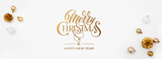 Merry Christmas and Happy New Year greeting card, frame, and banner. Holidays design. Noel and...