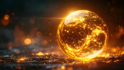 Mystical golden orb glowing brilliantly against a dark background, radiant magical sphere, ethereal light