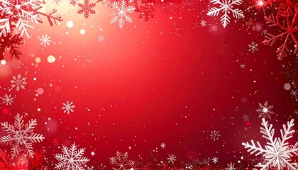 Marco decorativo rojo de copos de nieve blancos alrededor de todo el borde, con diferentes tama&ntilde;os y dise&ntilde;os, creando un efecto helado y festivo. Peque&ntilde;as part&iacute;culas de nieve dispersas por el fondo.