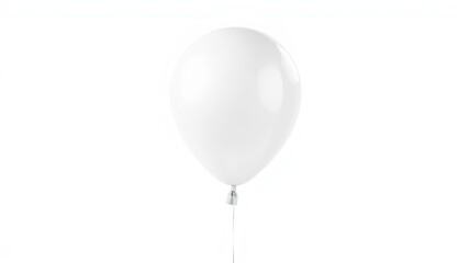 A single white balloon floats gently, attached by a thin silver st against a pristine white background, perfect for celebrations or minimalist themes.