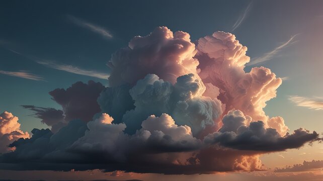 Dramatic cloud formations at sunset, illuminated by warm light, evoking awe and wonder in the vast sky.