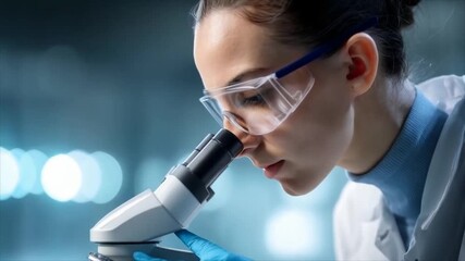 Female Scientist Conducting Research with Microscope in Laboratory. - Powered by Adobe