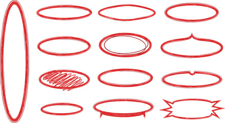 Varied Oval Frames Collection in Red, Perfect for Highlighting Elements and Design Projects